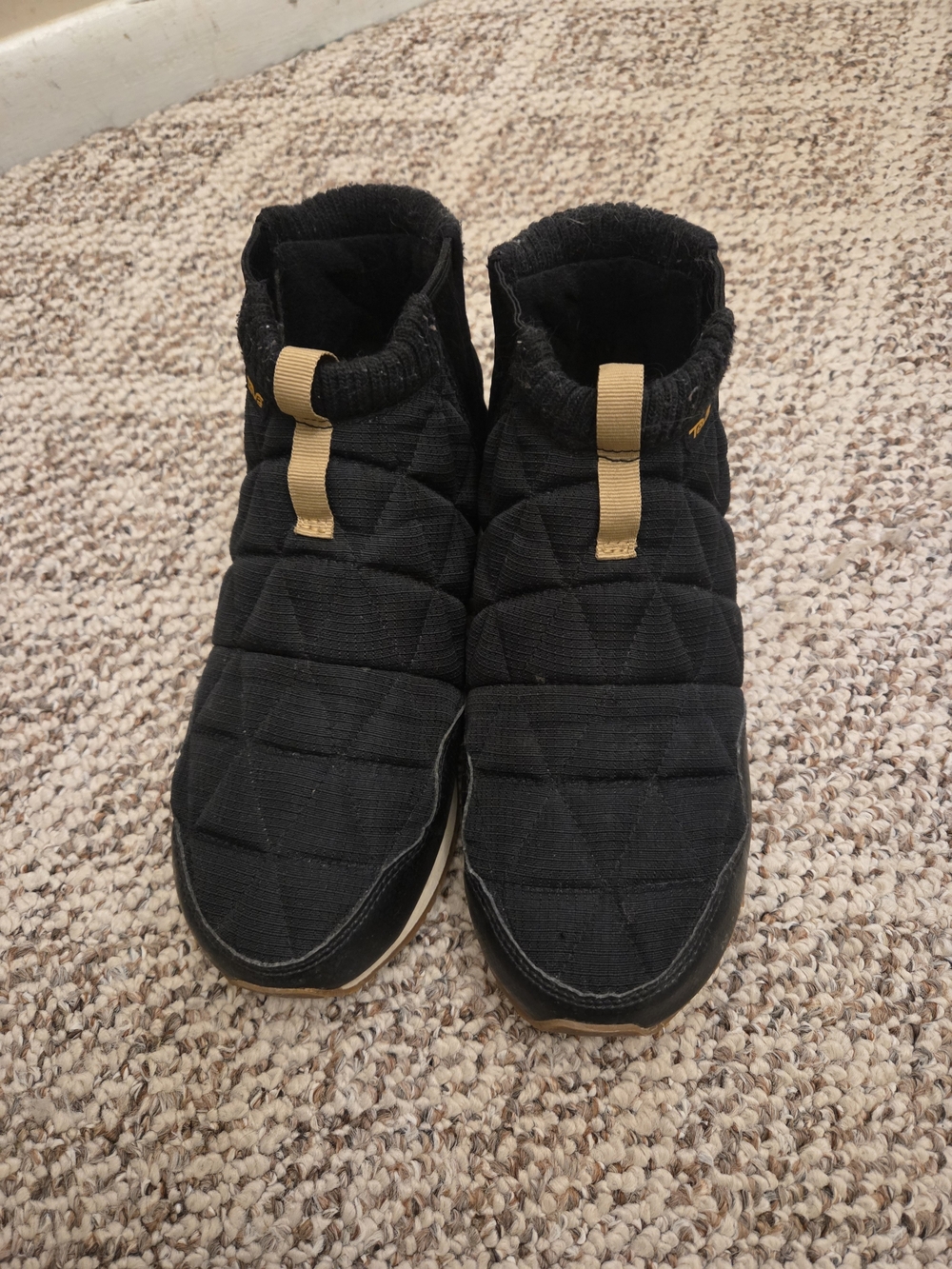 Teva Black and Tan Quilted Slip-On Booties